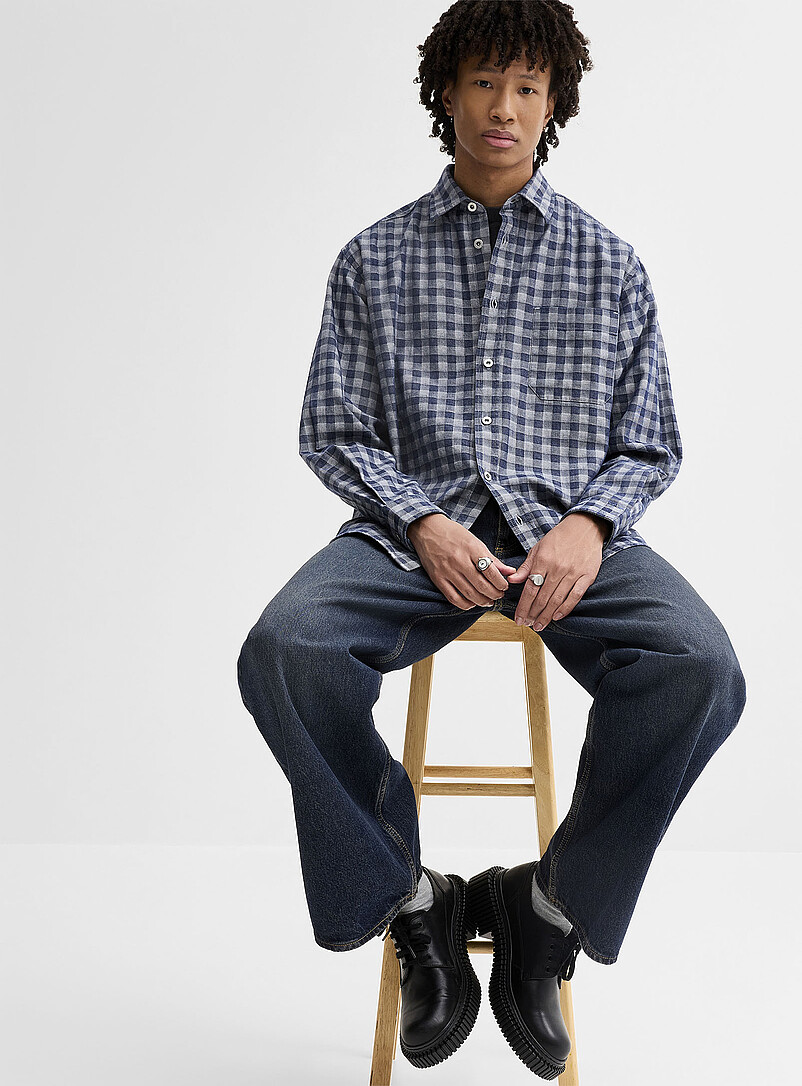 HUGO Blue Indigo gingham twill shirt for men