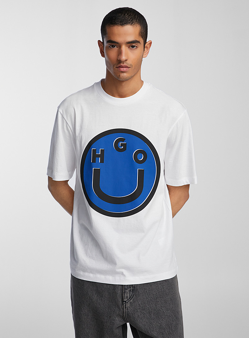 HUGO White Happy logo artwork T-shirt for men