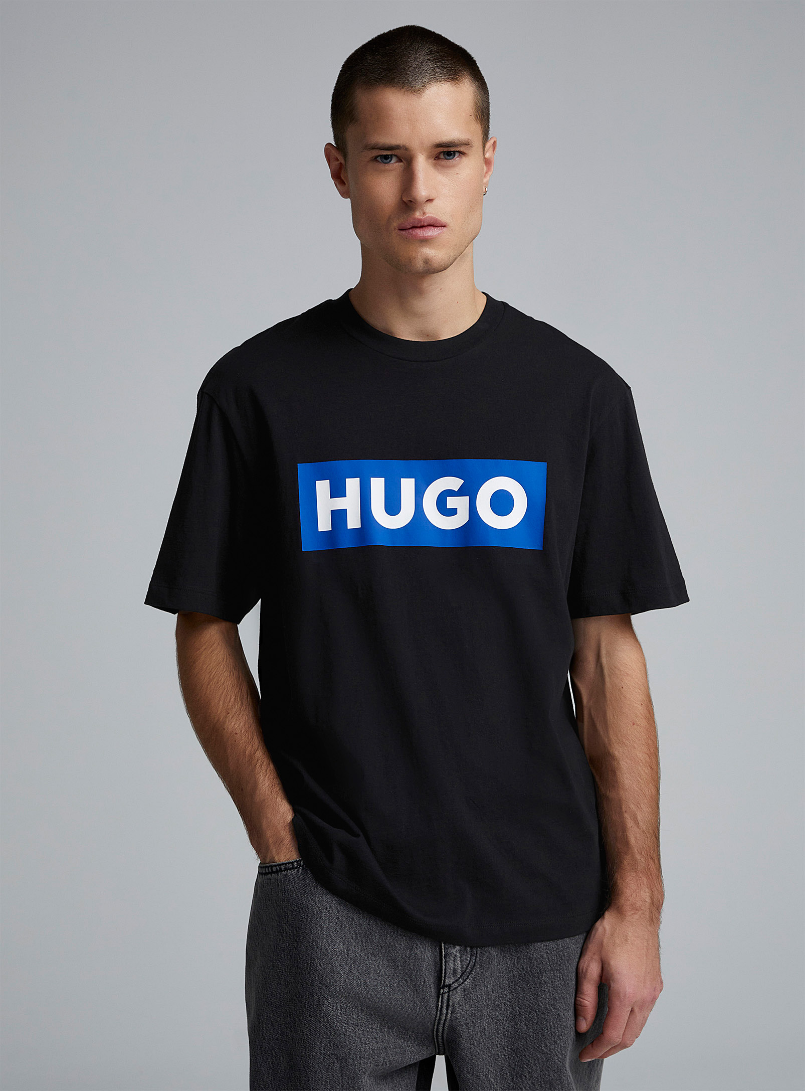 Hugo Blue Box Logo T-shirt In Black