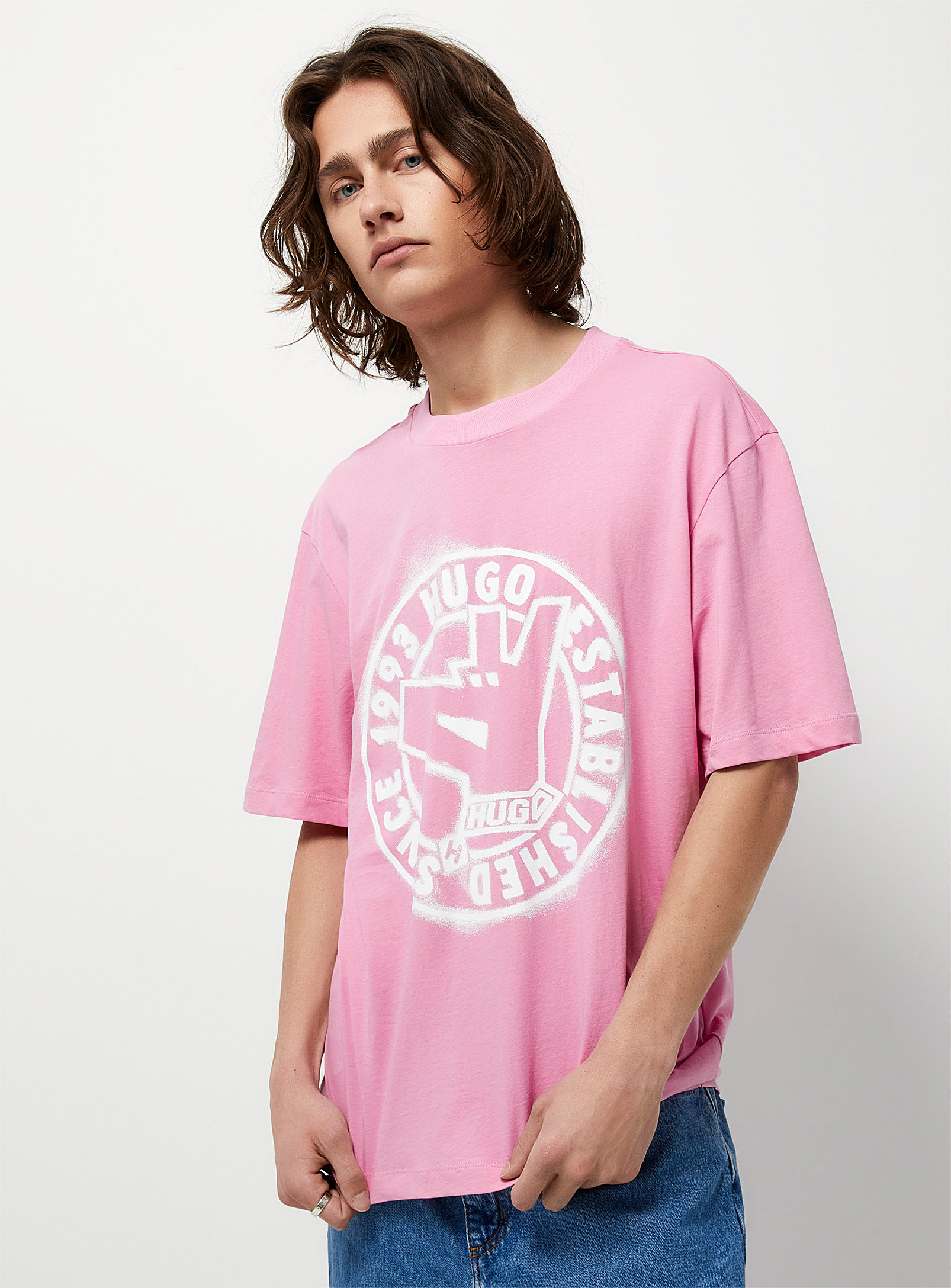 HUGO - Men's Pink stencil logo T-shirt