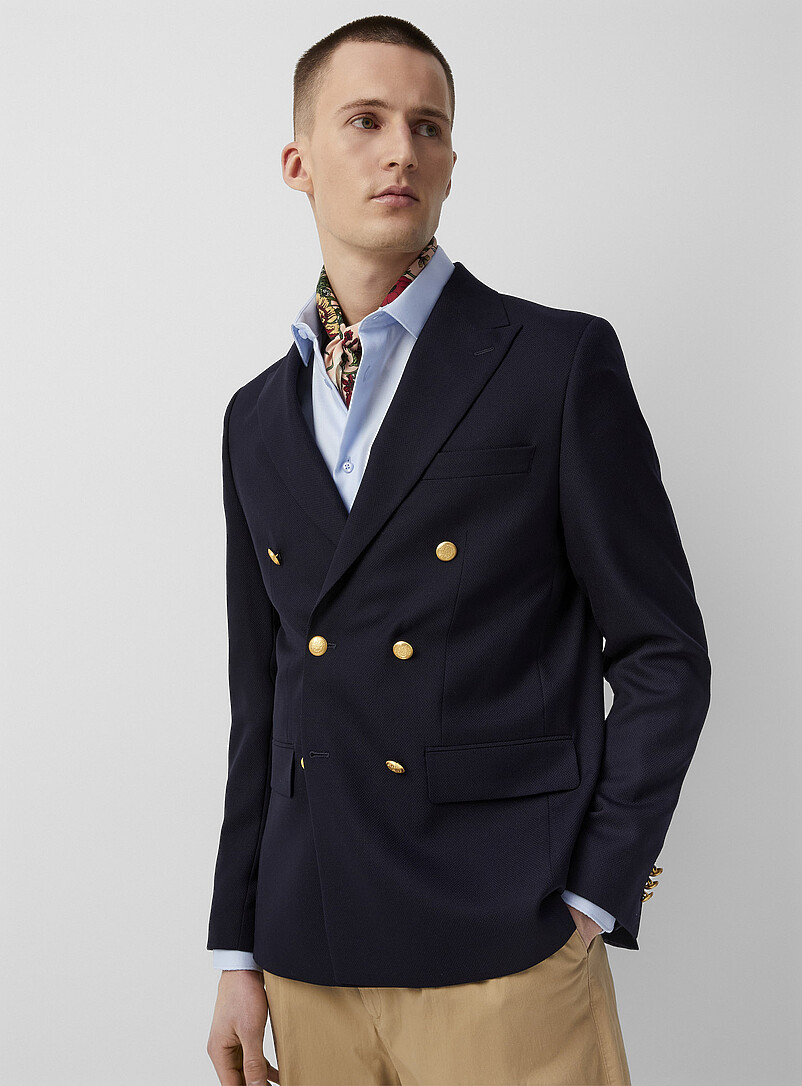 Gold-button double-breasted navy jacket Stockholm fit - Slim | Le 31 ...