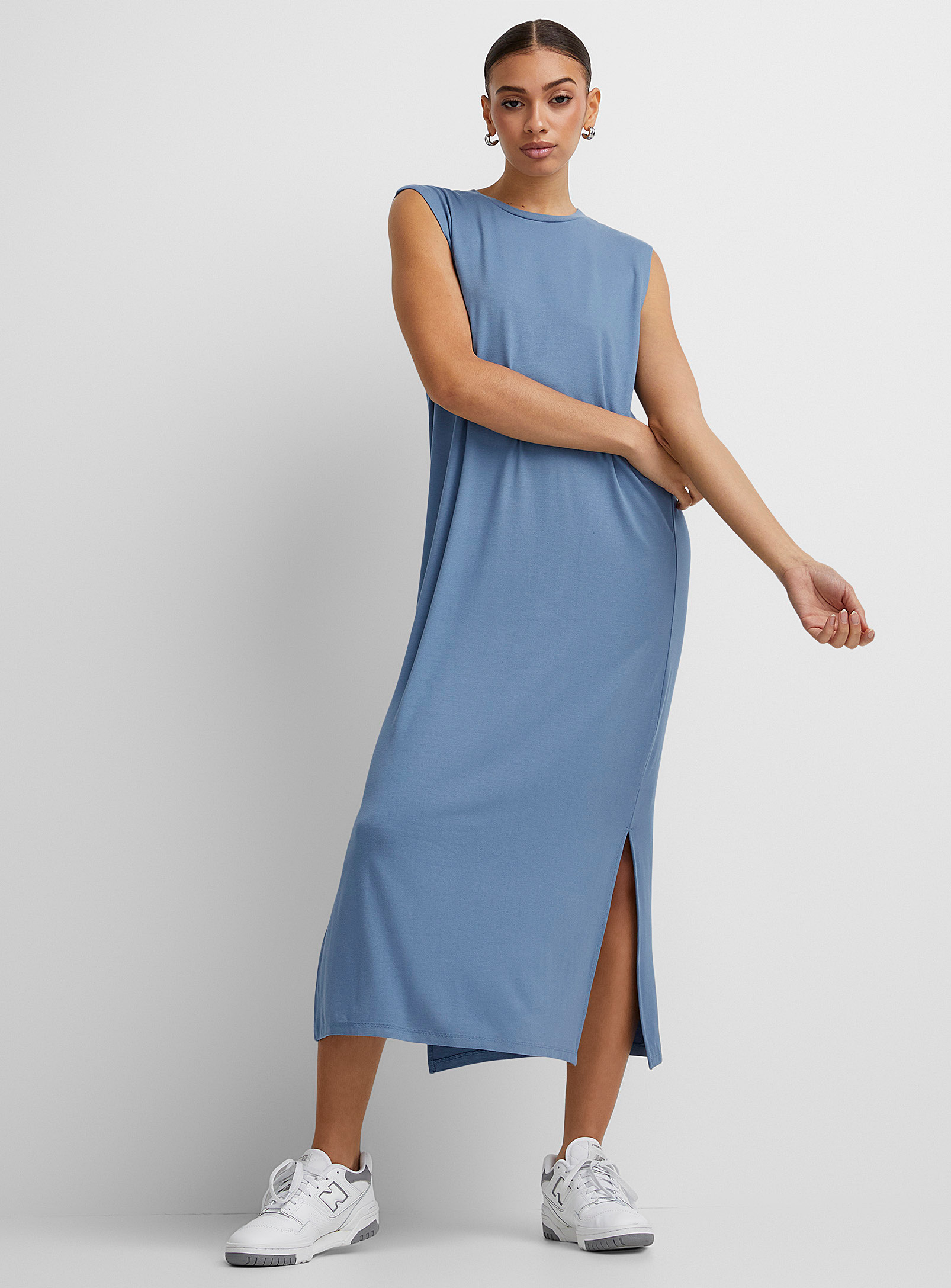 Icone Sleeveless Long Supple Dress In Slate Blue