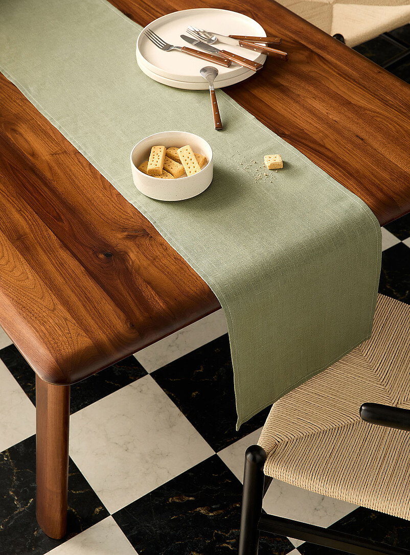 Eucalyptus Green Pure Linen Table Runner 35 X 230 Cm