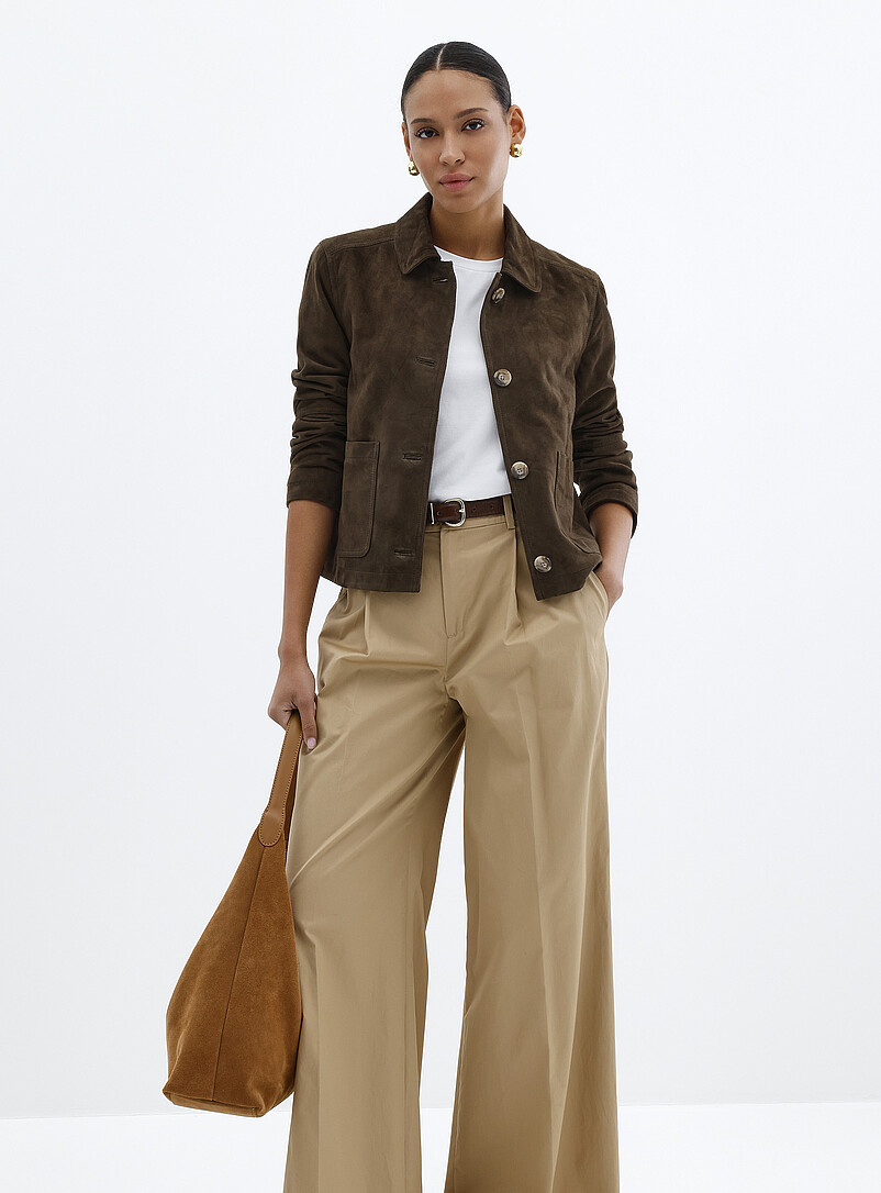 Buttoned Genuine Suede Jacket