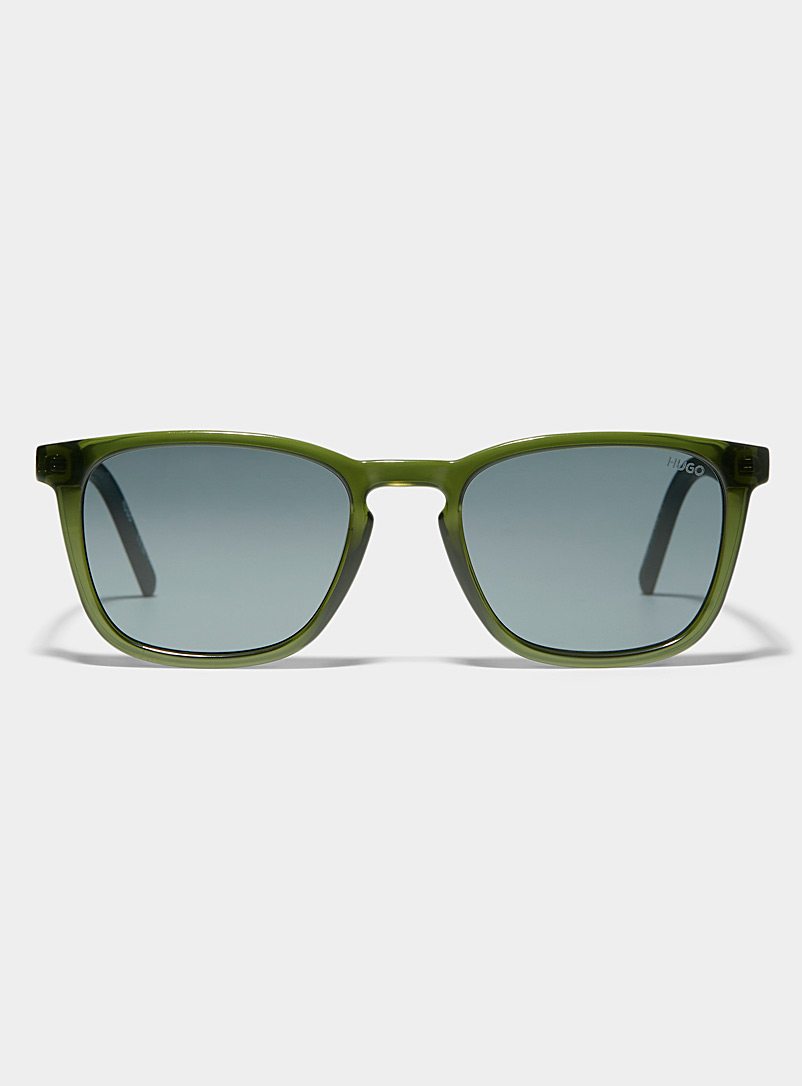 HUGO Mossy Green Olive square sunglasses for men