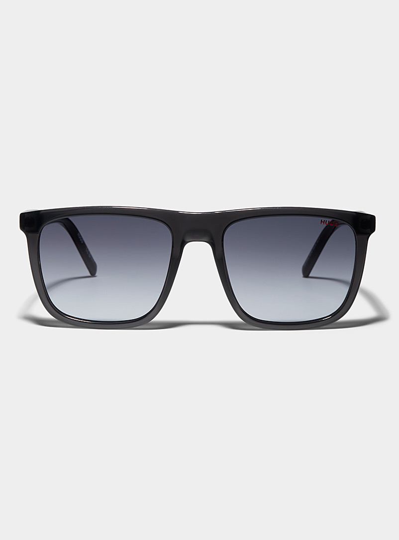 HUGO: Les lunettes de soleil carrées branche texturée Noir assorti pour homme