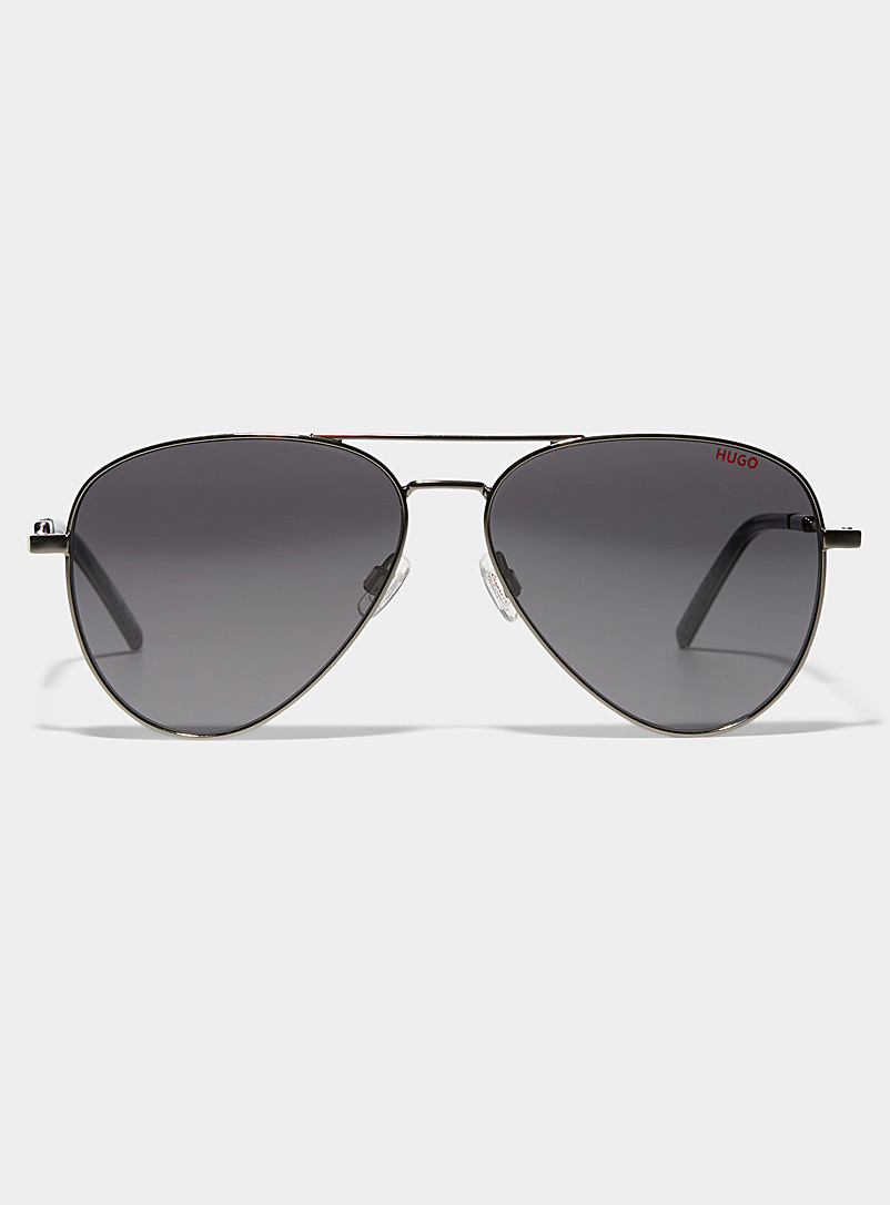 HUGO: Les lunettes de soleil aviateur minimalistes Noir assorti pour homme
