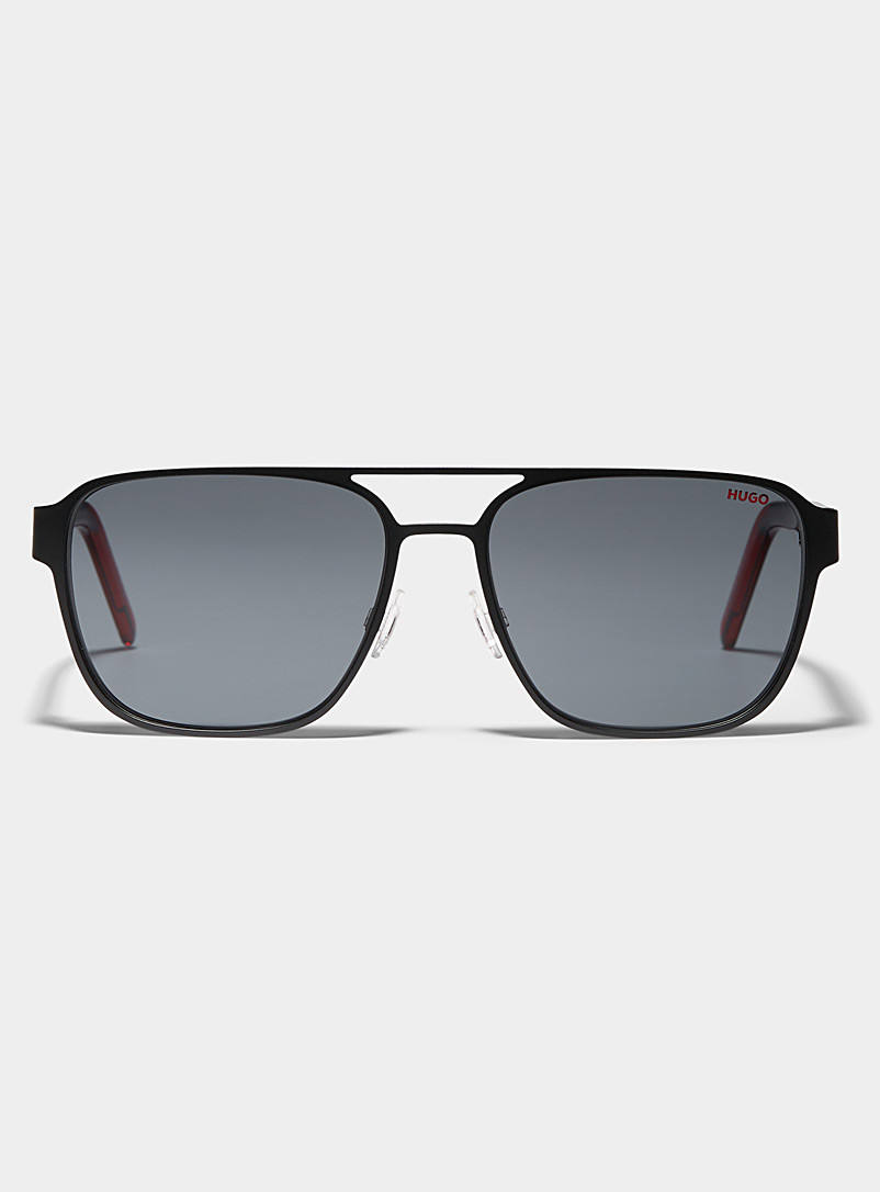HUGO Assorted black  Red-and-black temple aviator sunglasses for men