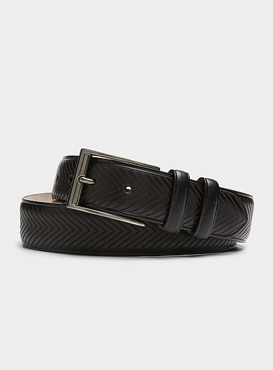 Le 31: La ceinture cuir brun chevrons Noir pour homme
