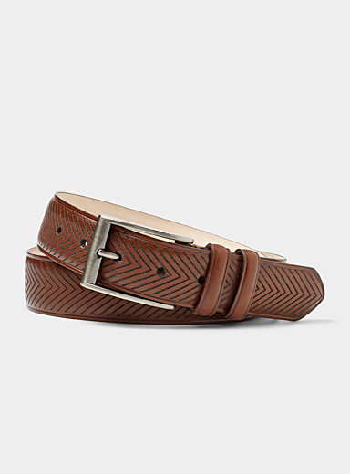 La ceinture cuir brun chevrons