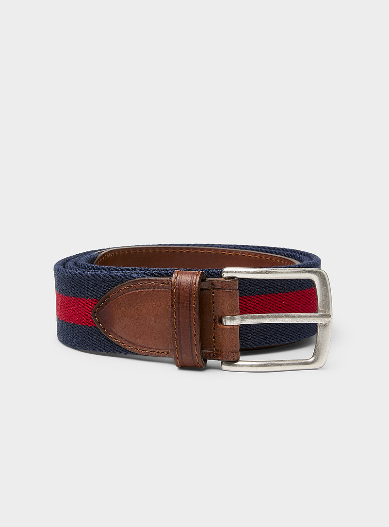 Striped elastic and leather belt product image (primary)