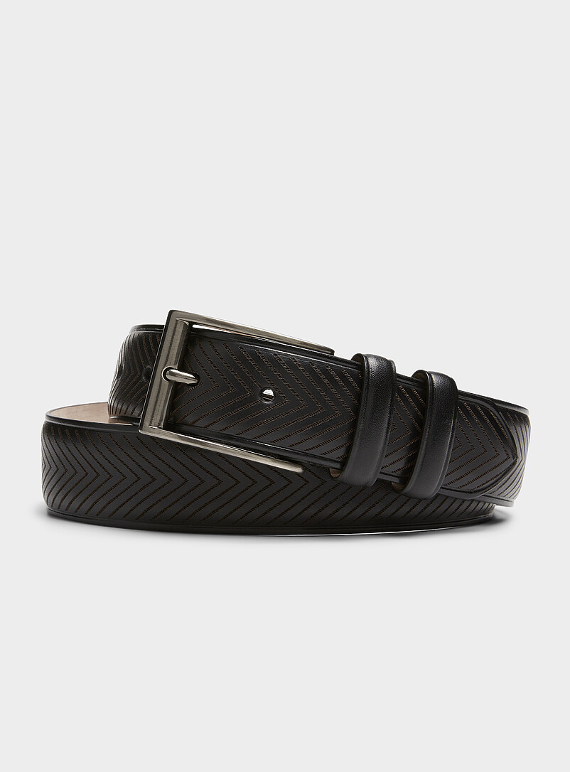 Herringbone brown leather belt product image (primary)