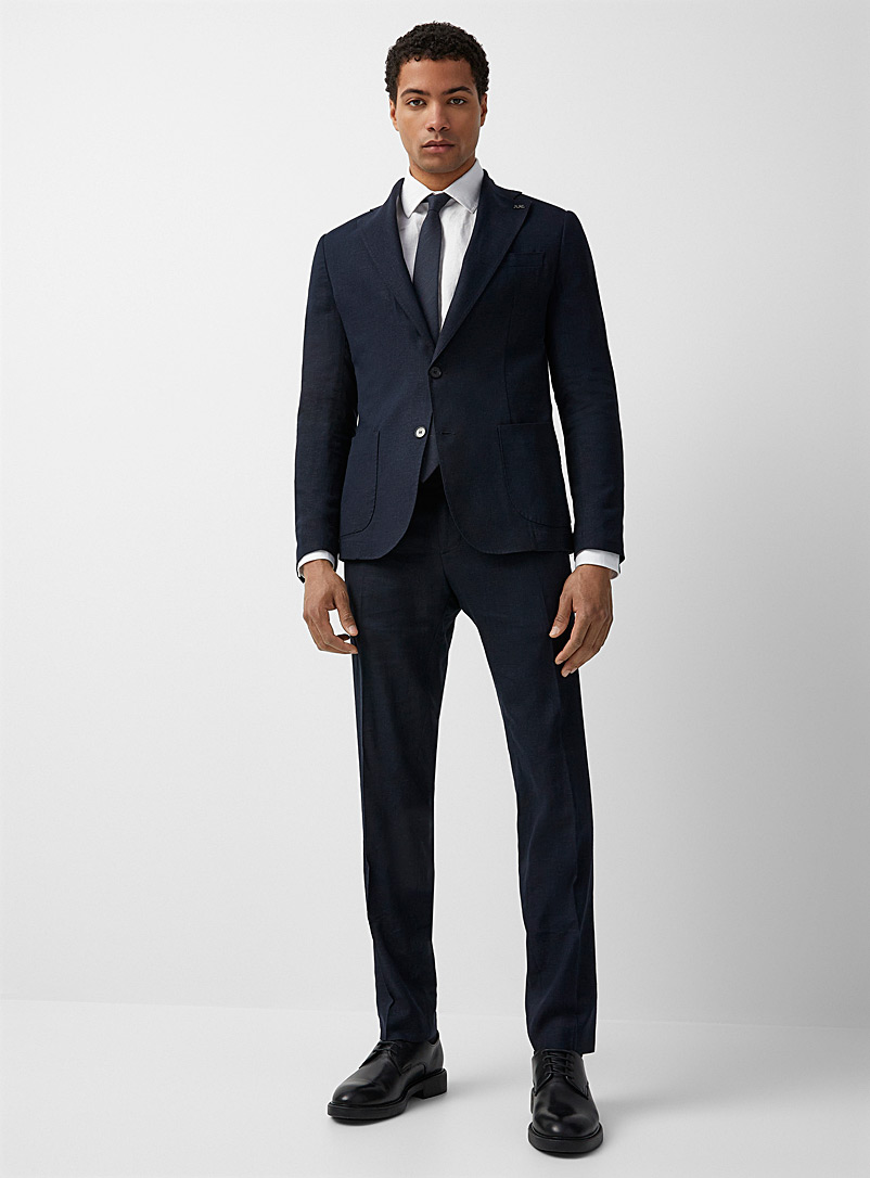 RPL Indigo/Dark Blue Navy linen retro suit Semi-slim fit for men