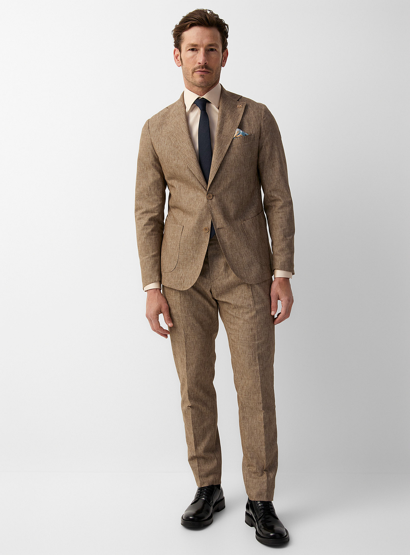 RPL - Men's Chambray-like taupe suit Semi-slim fit
