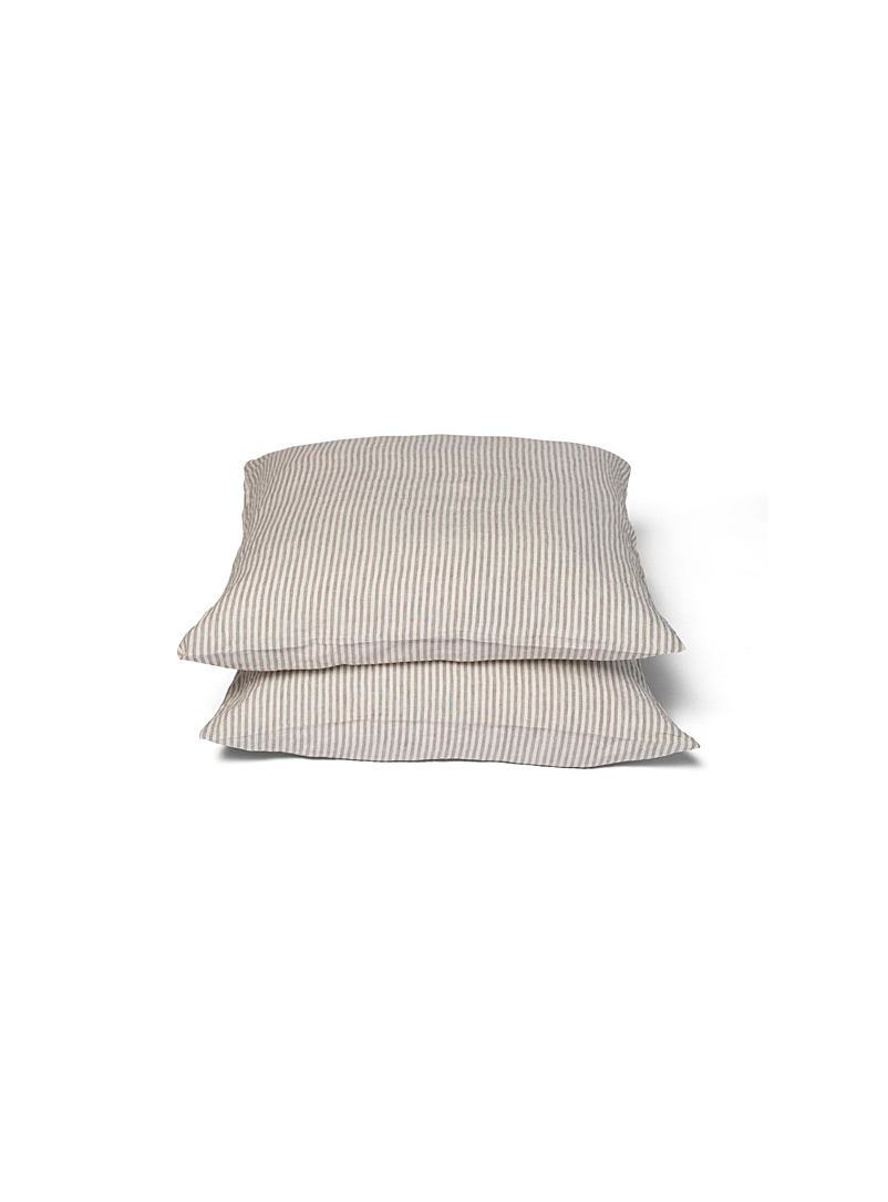 Wilet Patterned Grey Striped pre-washed pure linen Euro pillow shams Set of 2