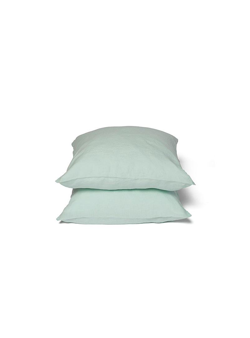 Mint green pre-washed pure linen Euro pillow shams Set of 2