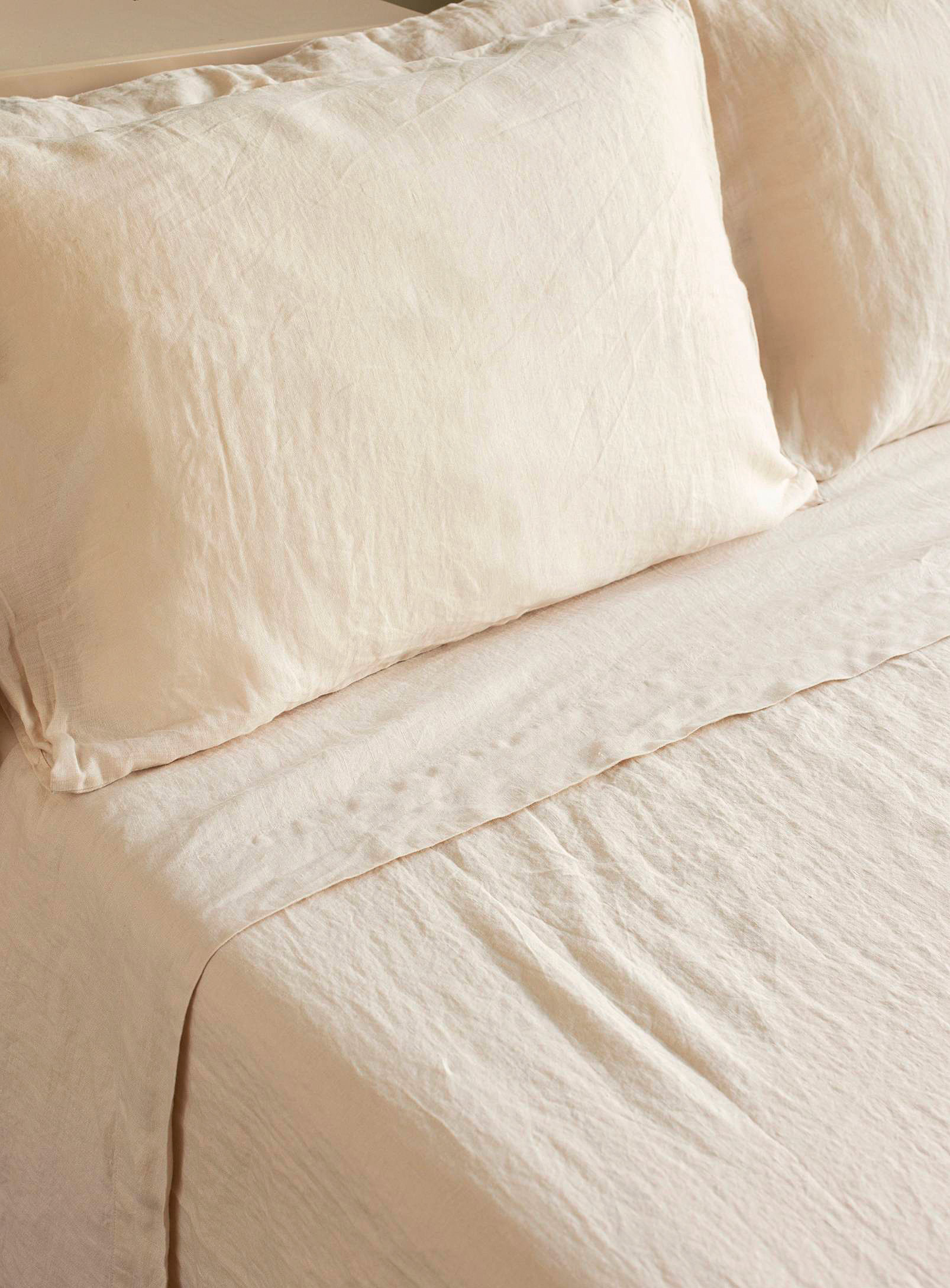 Wilet Light Pure Pre-washed Linen Bedsheet Set In Cream Beige
