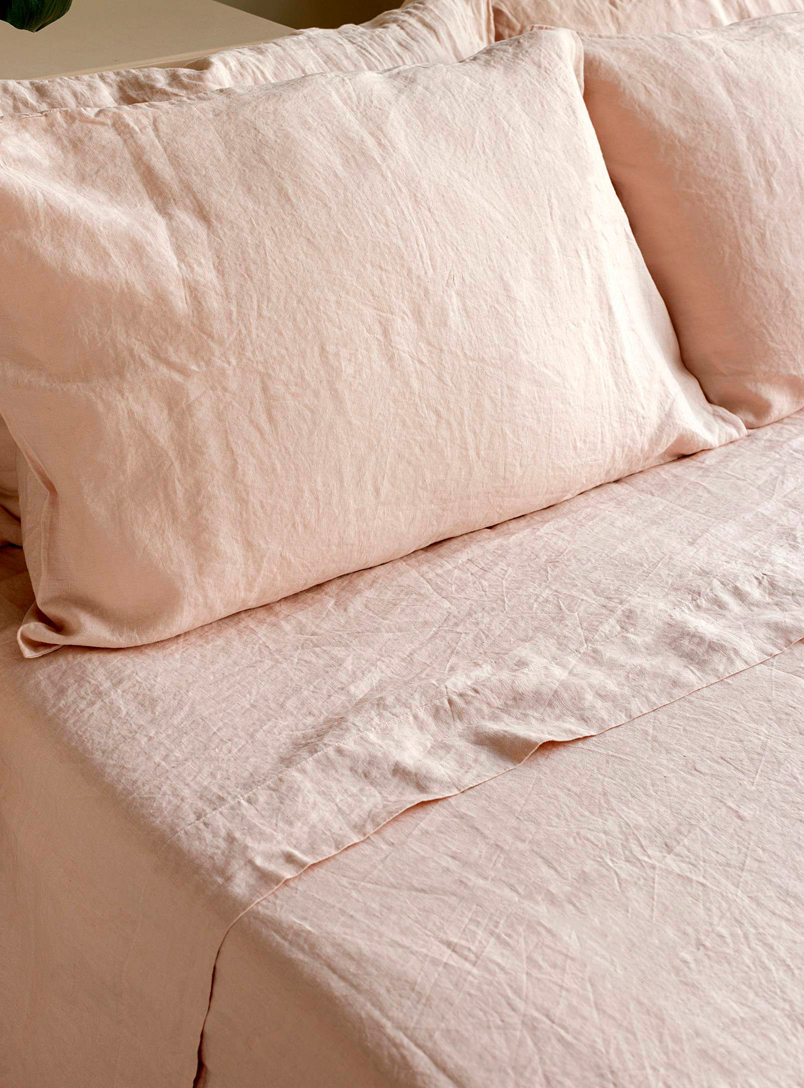 Wilet Light Pure Pre-washed Linen Bedsheet Set In Dusky Pink