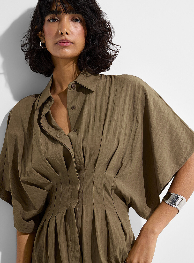 Ic&ocirc;ne: La longue robe cintr&eacute;e &agrave; plis Kaki - Sauge - Olive pour femme