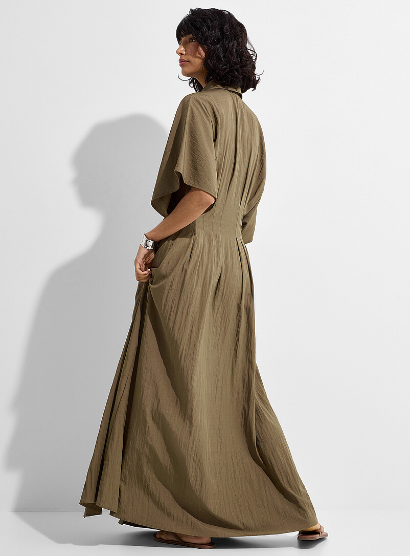 Ic&ocirc;ne: La longue robe cintr&eacute;e &agrave; plis Kaki - Sauge - Olive pour femme