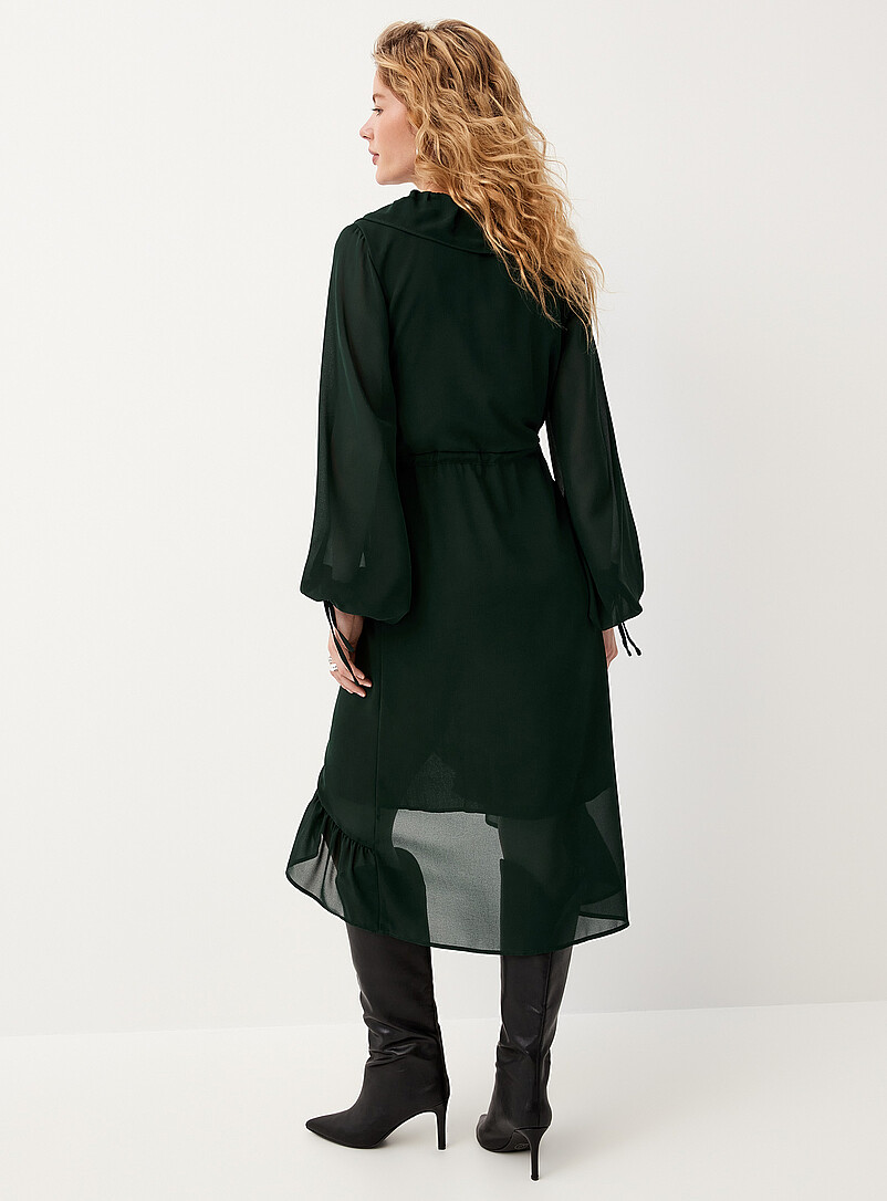 Ic&ocirc;ne: La robe portefeuille &agrave; volants chiffon diaphane Vert fonc&eacute; - Mousse pour femme