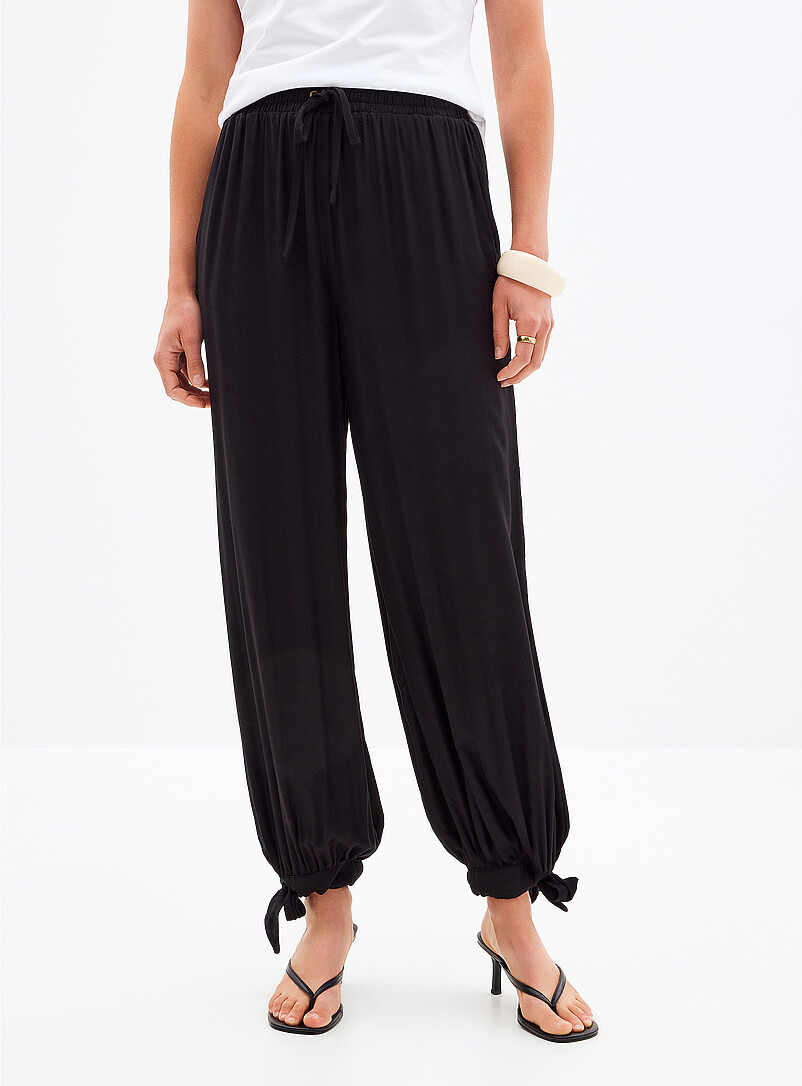 Contemporaine Black Tie-up ankles flowy pant <b>Fit: Loose leg, high rise</b> for women