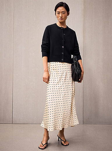 La jupe satin &agrave; pois taille &eacute;lastique