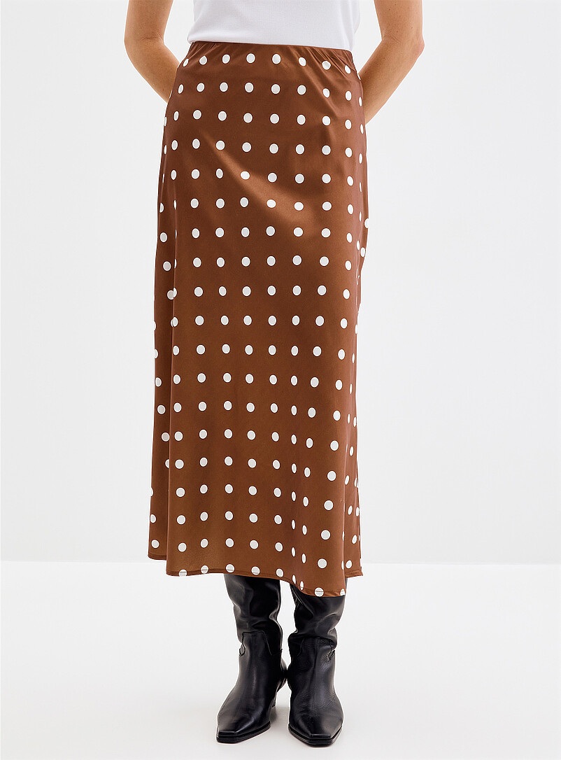 Contemporaine Patterned White Elastic waist polka-dotted satin skirt for women
