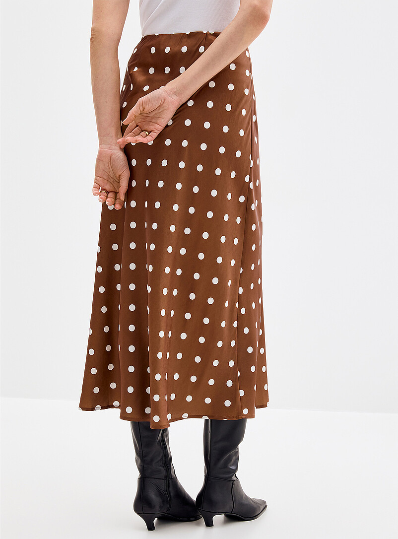 Contemporaine Patterned White Elastic waist polka-dotted satin skirt for women