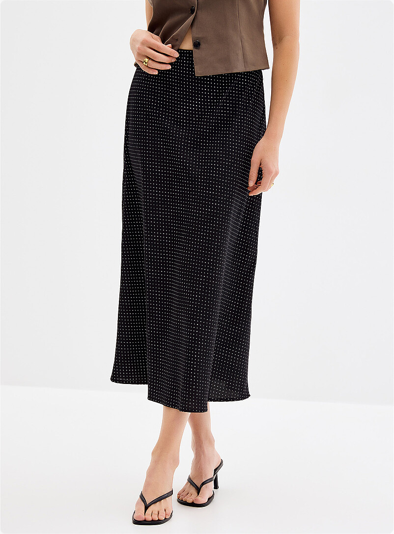 Contemporaine Patterned White Elastic waist polka-dotted satin skirt for women