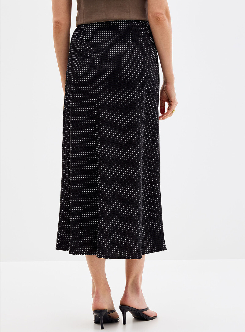 Contemporaine Patterned White Elastic waist polka-dotted satin skirt for women