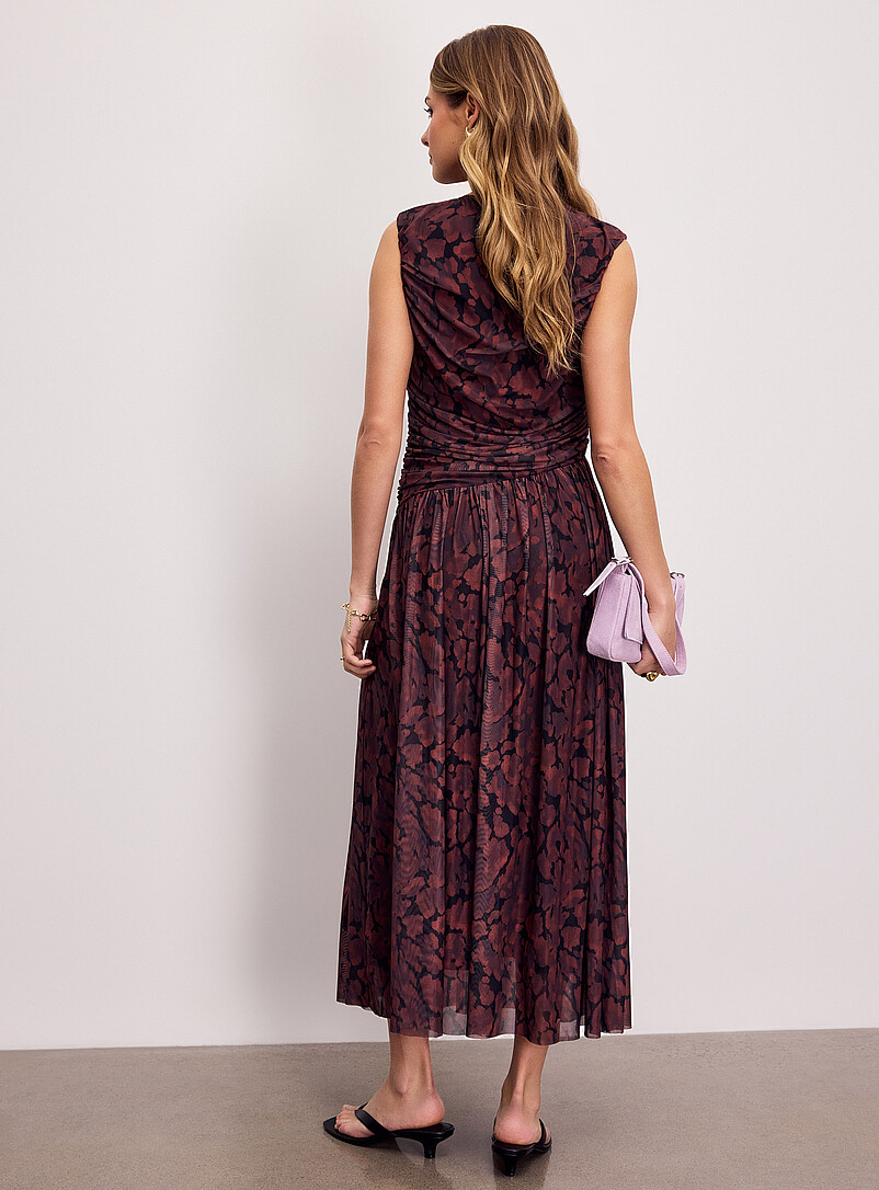 Ic&ocirc;ne Patterned pink Printed draped-waist micromesh maxi dress for women