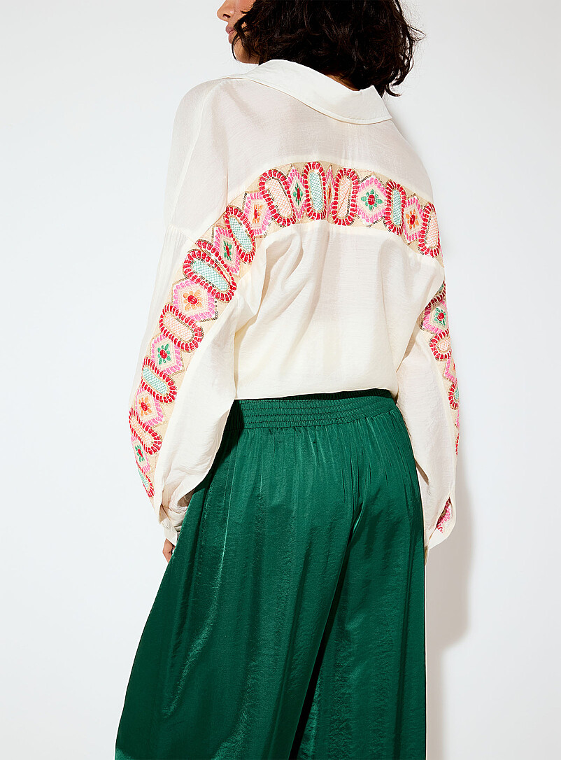 Ic&ocirc;ne Green Flowy satin smock-waist jogger for women