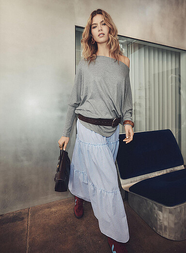 Tiered gingham maxi skirt