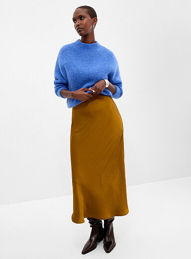 Contemporaine Ochre Satiny maxi skirt for women