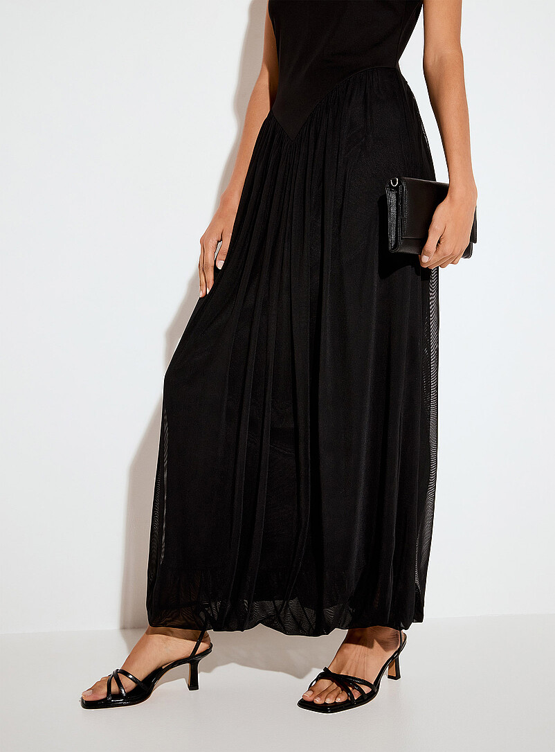 Ic&ocirc;ne: La longue robe sans manches col montant bimati&egrave;re Noir pour femme