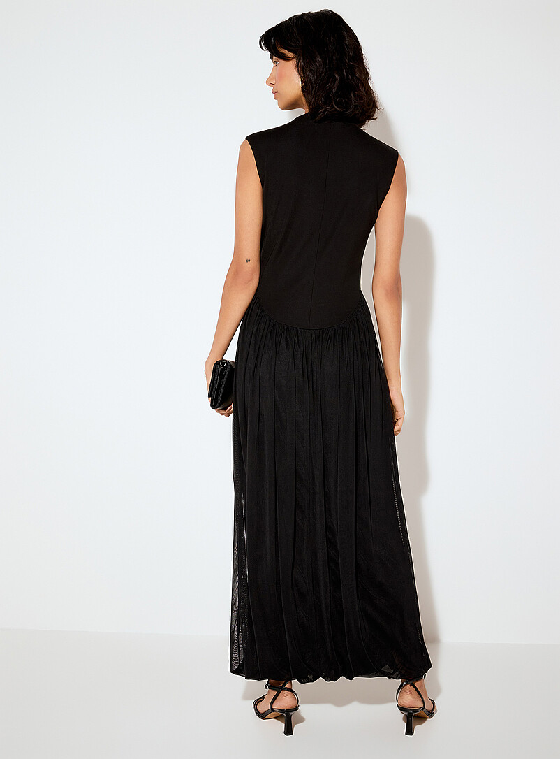 Ic&ocirc;ne: La longue robe sans manches col montant bimati&egrave;re Noir pour femme