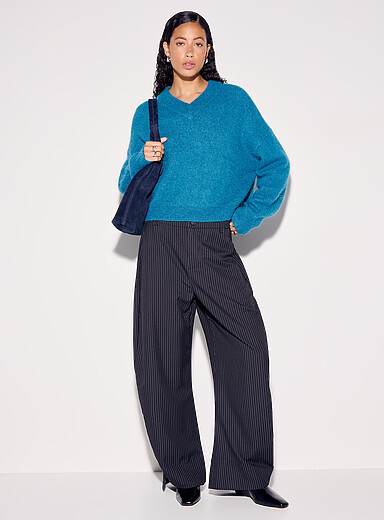 Banker stripe barrel-leg pant
