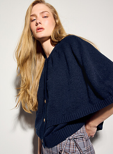 Ic&ocirc;ne Navy/Midnight Blue Overlaid cape effect soft cardigan for women