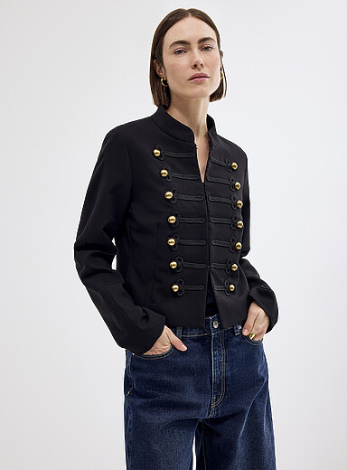 Contemporaine: La veste officier boutons antiques Noir pour femme