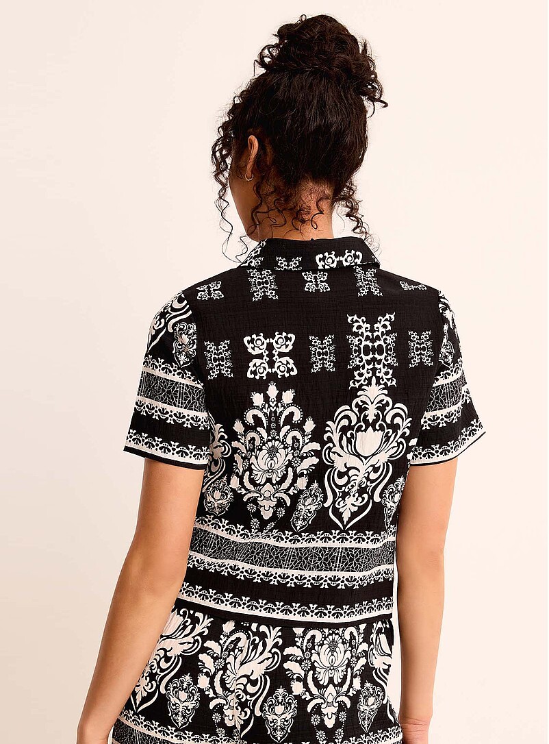 Simons: La chemise courte motif ornemental Noir &agrave; motifs pour femme