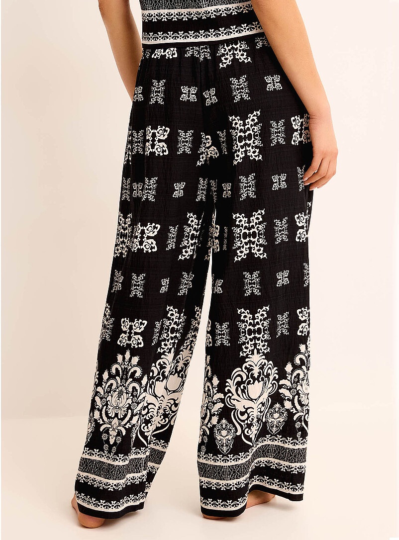 Simons: Le pantalon large motif ornemental Noir &agrave; motifs pour femme