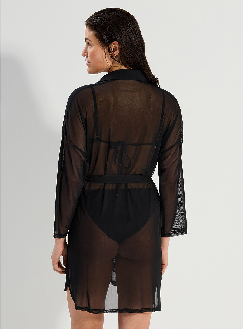 Simons: La tunique filet ceintur&eacute;e Noir pour femme