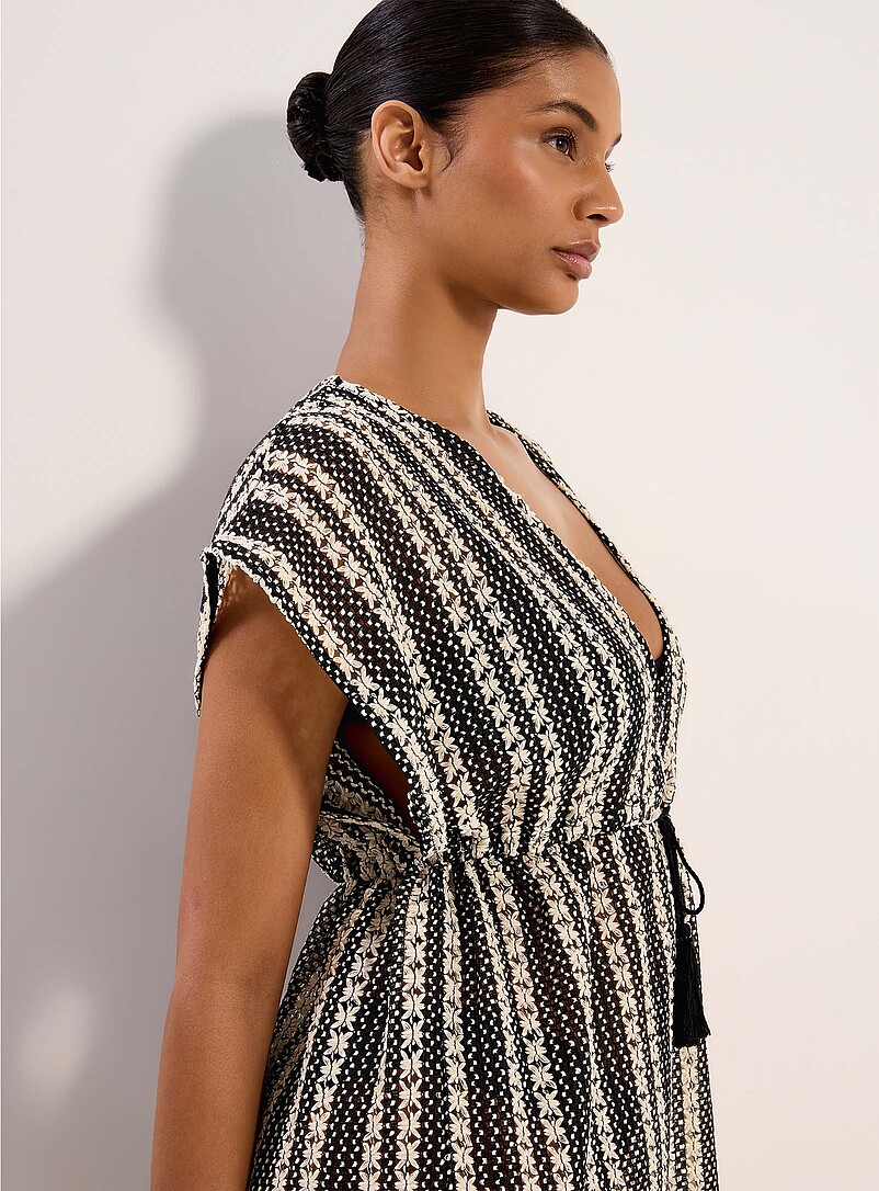 Simons Black and White Fine crochet striped tunic for women