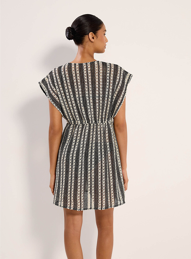 Simons Black and White Fine crochet striped tunic for women