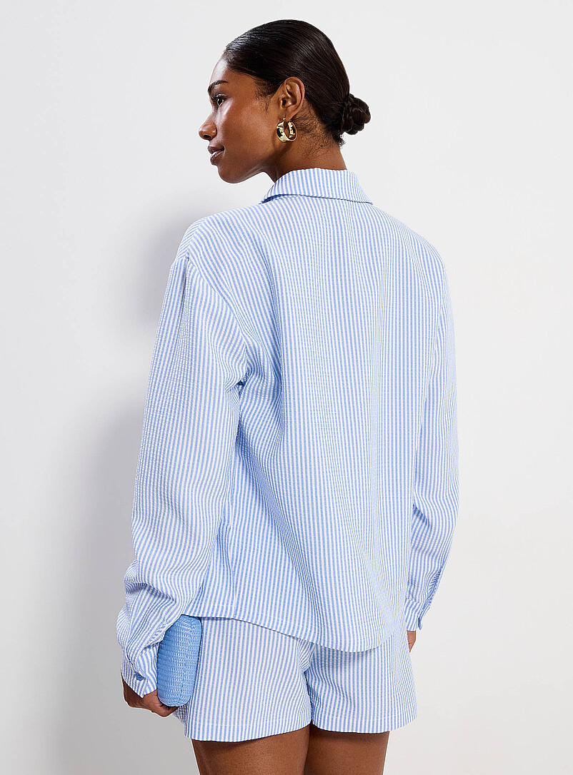 Simons: La chemise rayures seersucker Vert &agrave; motifs pour femme