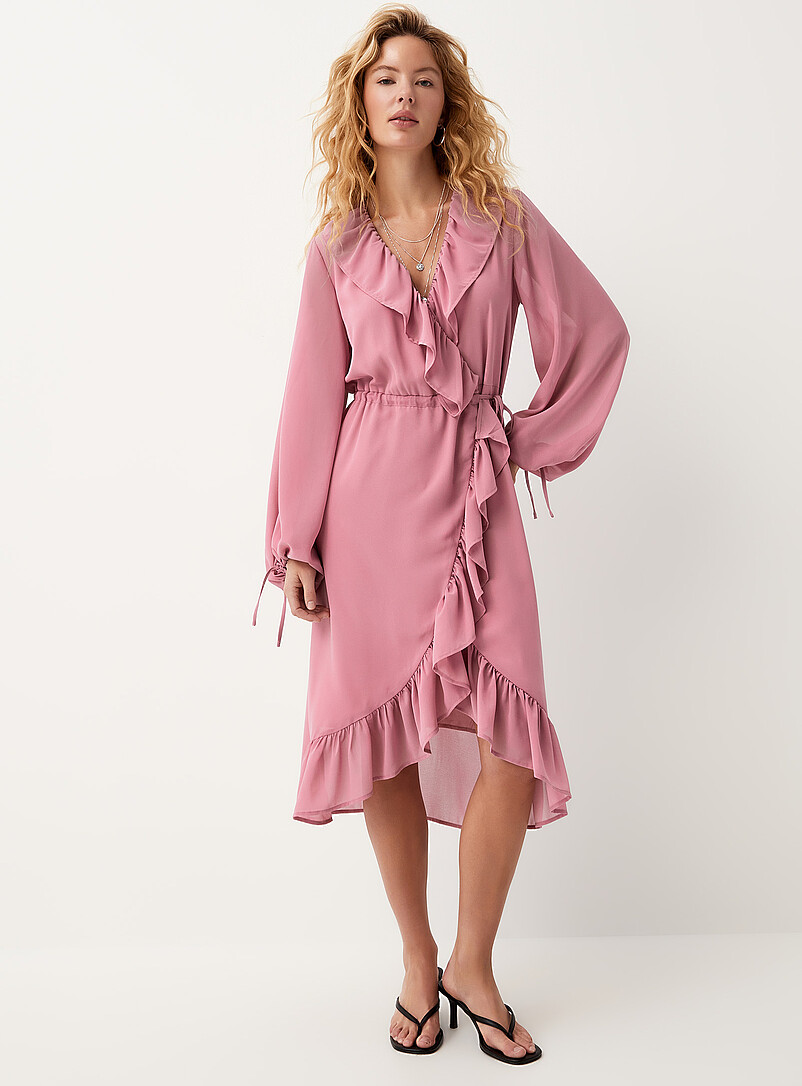 Ruffled Sheer Chiffon Wraparound Dress