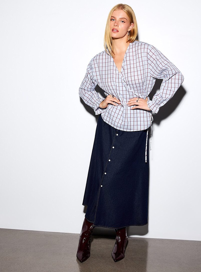 Checkered tie-up crossover blouse product image 2