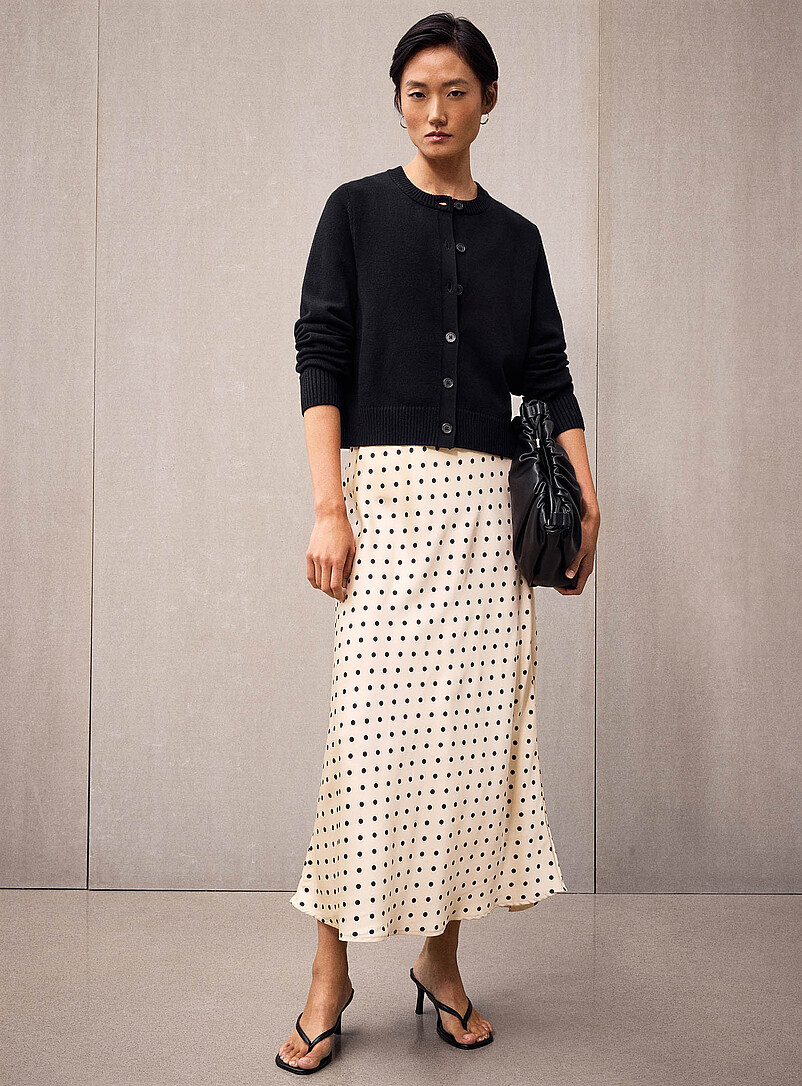 Elastic waist polka-dotted satin skirt product image (primary)