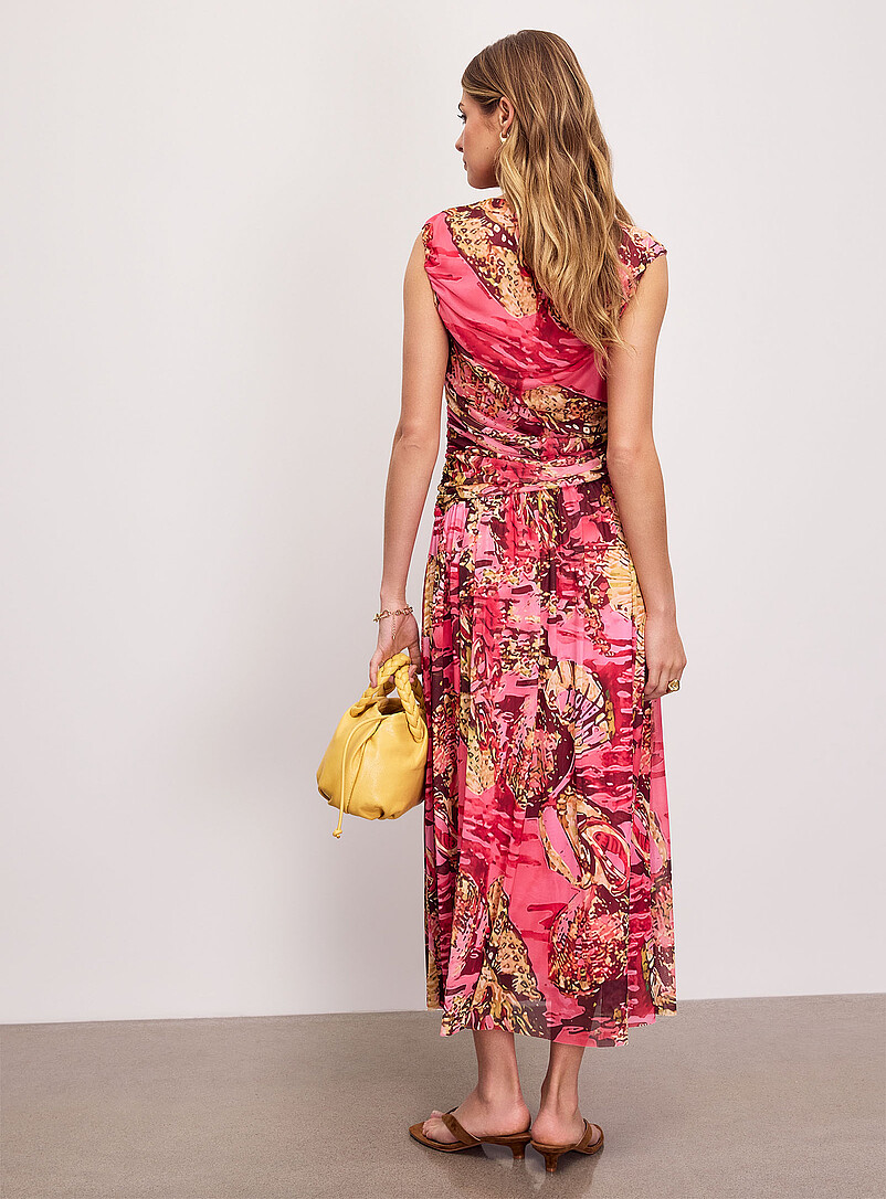 Printed draped-waist micromesh maxi dress product image 3